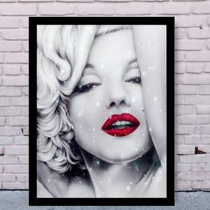 Marilyn Monroe Red Lips Art Bling Glittering Diamond dust Print Framed